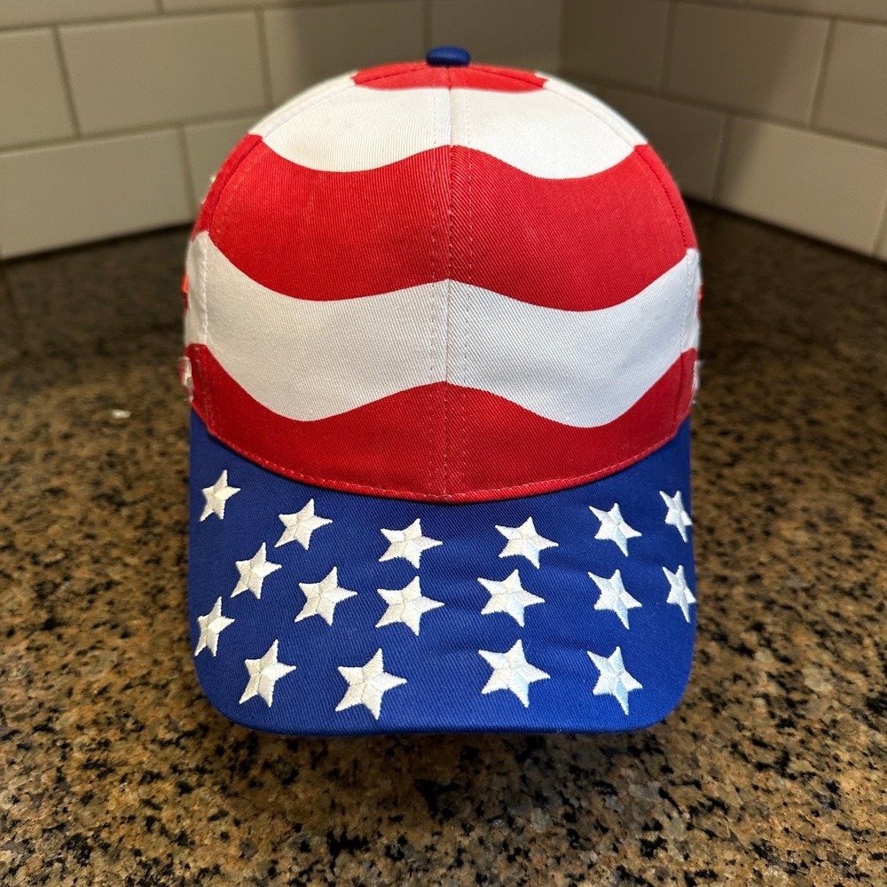 USA Flag Embroidered NISSIN Baseball Cap Hat Adjustable Red White Blue